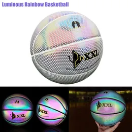Leuchtende Basketball-PU-Leder-Trainingsreflexionsbälle Bunter Regenbogen für Indoor-Outdoor-Spiel Damen Herren Sportzubehör 240127