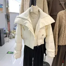 여자 트렌치 코트 2024 한국 세련된 니트 칼라 가을 겨울 코트 여성 두꺼운 복어 재킷 느슨한 파카 따뜻한 면봉 단락