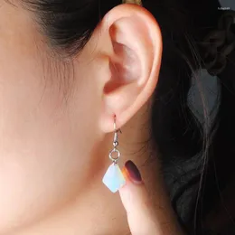 Brincos pendurados wojiaer pequena gota pedra natural grânulo ametista cristal unakite tendência eardrop para presente feminino jóias losango be916