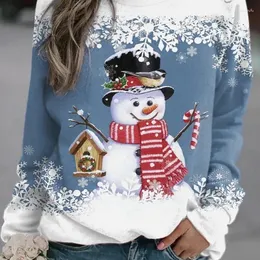 Women's Hoodies Women Christmas Sweatshirts Winter Snowman Snowflake Print Long Sleeve Y2k Hoodie Streetwear Oversized Pullovers Tops