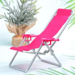 Camp Furniture 2pcs Mini Toy House Deck Lying Chair Simulation Folding Beach Home Model Accessories Cabinets For Living Room