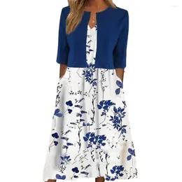 Casual Dresses Printed Dress Cardigan Coat Set Chic Women's Floral Print Midi Open Front Elegant A-line Style Sleeveless