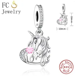 Loose Gemstones FC Jewelry Fit Original Pan Charm Bracelet 925 Silver Pink Zircon Love Letter Unicorn Bead For Making Women Daughter