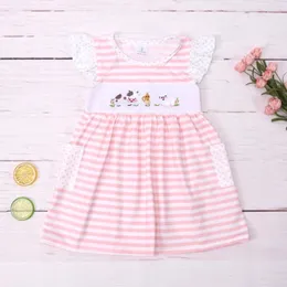 Set di abbigliamento Neonate Abito da principessa Abito intero in pizzo con macchie Abiti Animali Ricamo Body Gonna dolce Abito a strisce rosa 1-8T