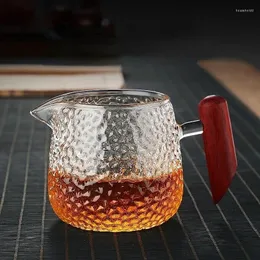Tekoppar förtjockad värmebeständig glas tecup kinesisk tesvarare tillbehör chahai kopp sida trähandtag avancerad dricksvaror