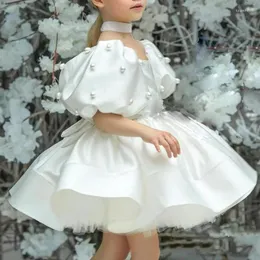Girl Dresses Baby Girls Birthday Dress Kids Elegant Retro Princess Fashion Puff Sleeve Pearls Prom For Party Clothing