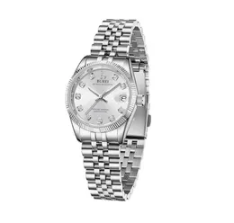 BUREI Relógio feminino empresarial com data do diaRelógio analógico de quartzo para mulheres prata ouro pulseira de aço inoxidável relógio fashion feminino à prova d'água