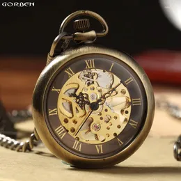 포켓 시계 럭셔리 레트로 기계식 시계 체인 골격 손으로 구불 구불 한 금속 fob 시계 reelogio de bolso 선물