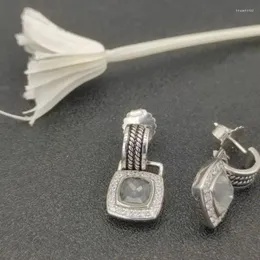 Brincos David.ManYur Americano Marca de Luxo Jóias de Alta Qualidade 925 Prata Quadrilateral Diamante Botão Fio Peça