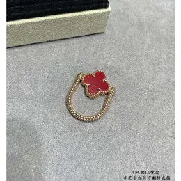 Ringe Vintage Cluster-Ringe Van Clover Cleef Ring Designer Kupfer mit 18 Karat vergoldeter roter Perlmuttblume Vierblättriger Kleeblatt-Charm-Ring für Wo
