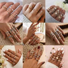 Cluster Rings LETAPI Bohemia Simple Design Gold Silver Color Hollow Geometric Finger Ring Set Multi Layer Opening Knuckle For Women