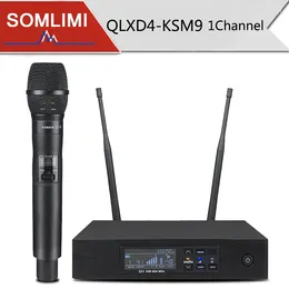 Microfones Somlimi Wireless Microphone System Handhållen bra kondensor Microfone QLXD4 KSM9HS SEM FIO Professional Mesa Stage Performances