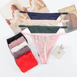 Kvinnors trosor 2024 Ice Silk Seamless Sexig underkläder med låg stigning T-Pants Sport Thong Rhinestones Briefs Solid Tanga Hilo Mujer