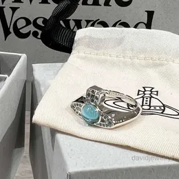 Anello Anello di design per donna Vivenwestwoods Gioielli di lusso Viviane Westwood 23 New Western Empress Dowager Aqua Blue Saturn Transit Bead Ring High Grade Earth Pl