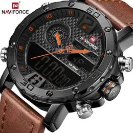 Orologi da uomo di marca di lusso da uomo in pelle sportiva NAVIFORCE orologio digitale al quarzo LED orologio da polso militare impermeabile 240202