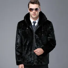 العلامة التجارية Mink Fur Coat Mens zipper ذوي الياقات البيضاء في منتصف العمر Haining متعددة الاستخدامات دافئة 6N5V