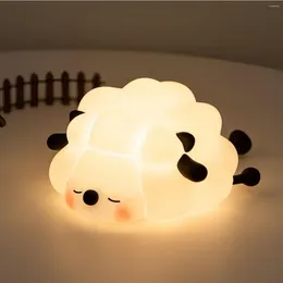 야간 조명 LED 귀여운 양 팬더 토끼 실리콘 램프 USB 충전식 타이밍 침대 옆 장식 어린이 아기 야간 조명 생일 선물