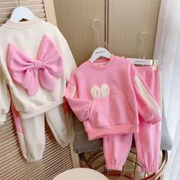 Set di abbigliamento Kid Girl Autunno Casual Tuta Felpa Pantaloni Abbigliamento sportivo Abbigliamento infantile Baby Cute Bow Maglione 1 2 3 4 5 6Y