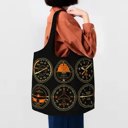 Shopping Bags Cockpit Six Dials Flight Simulator Pilot Grocery BagsCanvas Shopper Tote Shoulder Large Capacity Washable Handbag