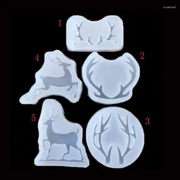 베이킹 몰드 1pcs 사슴 및 뿔 액체 실리콘 곰팡이 DIY 수지 보석 펜던트 목걸이 Lanugo Molds