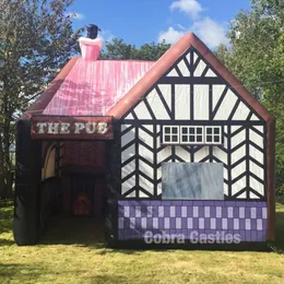 Großhandel Marke 6x6x4mH (20x20x13,2ft) Aufblasbarer Irish Pub mit Kamin, tragbares Barzelt für Sommergeburtstage, Hochzeitsfeiern