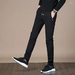 Men's Pants Stretch Casual Lightweight Slim Fit Business Trousers Classic Straight Drawstring Zipper Pockets Joggers