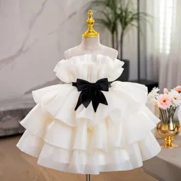 Kız Elbiseler Fildişi Balo Elbise Çiçek Düğün Katmanlı Ruffles Pageant Gowns Küçük Kızlar Bows Doğum Günü İlk Cemaat