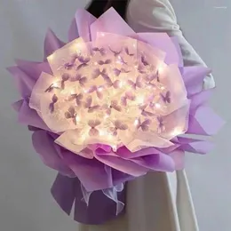 زهور الزخارف باقات الفراشة الفراشة يدويًا باقة مواد زهرة مصنوعة يدويًا باقة مع زفاف خفيفة هدية لصديقتها