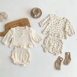 Kläder sätter spädbarn barn baby flickor lång ärm körsbärtryck toppar shorts vårens höst barnkläder kostym