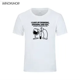 Homens camisetas Eu desistindo de beber fumar e sexo engraçado tshirt homens verão manga curta tee Shrit algodão humor piada t-shirt camisetas 210629