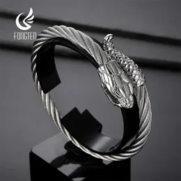 Fongten punk animal cobra masculino espiral torcido corrente pulseiras de aço inoxidável cabo pulseiras para homens gótico pulseira jóias 240131
