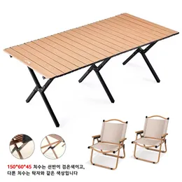 Folding Table Chair Carbon Steel Carbon Steel Egg Roll Portable Beach Table Outdoor Camping Chair Wood Grain Tourist Lunch Table 240125