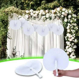 Decorative Figurines 6/12Pcs White Folding Handheld Paper Fans Round Shaped Accordion With Plastic Handle For Wedding Birthday Party