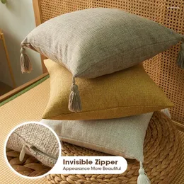 Travesseiro SEIKANO Capas de linho sólido com borlas fronha 45x45 quadrado para sala de estar sofá s decoração de casa