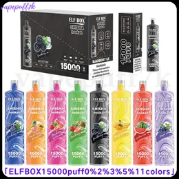 Elf Box 15000 Puff 15K Puff Einweg-Vape-Vape E-Zigarette Netto-Spulenaufladungsbatterie 0%2%3%5%11 Farben