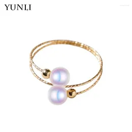 Rings Rings Yunli REAL 18K GOLD RING Simple Natural Wathwater Pearl Pure AU750 قابل للتعديل للمرونة للنساء هدية المجوهرات الراقية RI003