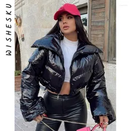 Women's Trench Coats Streetwear Hollow Out Solid Puffer Parkas For Women Casual Zip Up Long Sleeve Turtleneck Autumn Winter Fashion Jackets