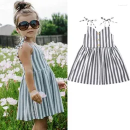 Girl Dresses 1-6T Baby Girls Dress Black White Striped Summer For Sleeveless Sling Button Design Kids Clothes