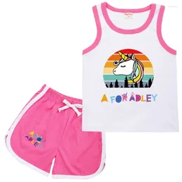 Conjuntos de roupas a para adley menino menina roupas verão casual correndo jogging adolescente camiseta conjunto 2 pçs roupas do bebê crianças ternos esportivos