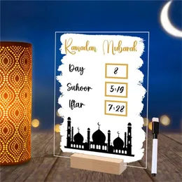 Återanvändbar akryl Ramadan kalenderbräda trä bas hantverk diy bord prydnad dekoration för hem mubarak islam advent dag 240122