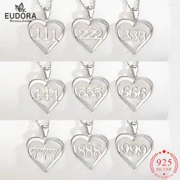 펜던트 Eudora 925 Sterling Silver Angel 번호 목걸이 111 222 333 444 777 888 999 666 행운 번호 숫자 펜던트 매력 여성을위한 보석 보석