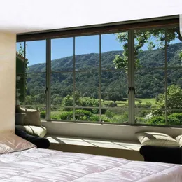 Wandteppiche, europäischer 3D-Fenster-Landschafts-Tapisserie-Wandbehang, Meer außerhalb der Landschaft, Vorhang, Schlafzimmer, Heimdekoration