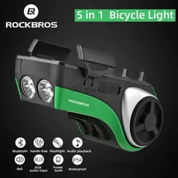 Other Lighting Accessories Rockbros Smart Bicycle Led Light 5In1 with Phone Holder Bluetooth Audio Player Ring Bell Power Bank Shockproof Bike Light Front YQ240205
