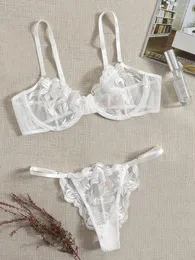 BRAS SETS MESH EBROIDERED LINGERIE FÖR KVINNA ESTETISK EROCTIC Tvåbit Trevligt sexigt underkläder Deluxe Erotic BH -uppsättning