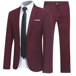 Stylish Slim Fit Men's 2 Piece Suit Blazer and Pants Set Tuxedo Jacket Coat Flera storlekar och färger tillgängliga 240123
