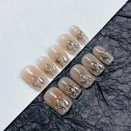 Unghie finte Emmabeauty Carat Lover Short T Dipinte a mano Rimovibili Riutilizzabili Stampa fatta a mano di alta qualità sulle unghie.No.C697