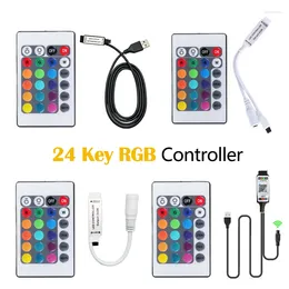 Controllers DC 5V 12V 24 NYCKEL LED IR RGB Wireless Remote Dimmer Control USB Strip Lights Controler för SMD 3528 5050