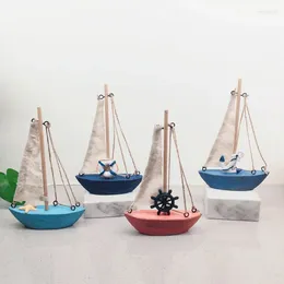 装飾的な置物地中海スタイルレトロプチバトーウッドキャンバス船モデル装飾品クリエイティブホームデコレーションクラフトカワイイ