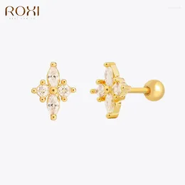 Stud Earrings ROXI S925 Sterling Silver Geometric Horse Eye With White Zircon Thread Pierced For Women Teen Gold Color Jewelry