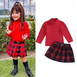 مجموعات الملابس FocusNorm 0-5y Toddler Kids Girls Autumn Cloths 2pcs الأكمام الطويلة مضلعة قمم بتصميم مطبق مطبع